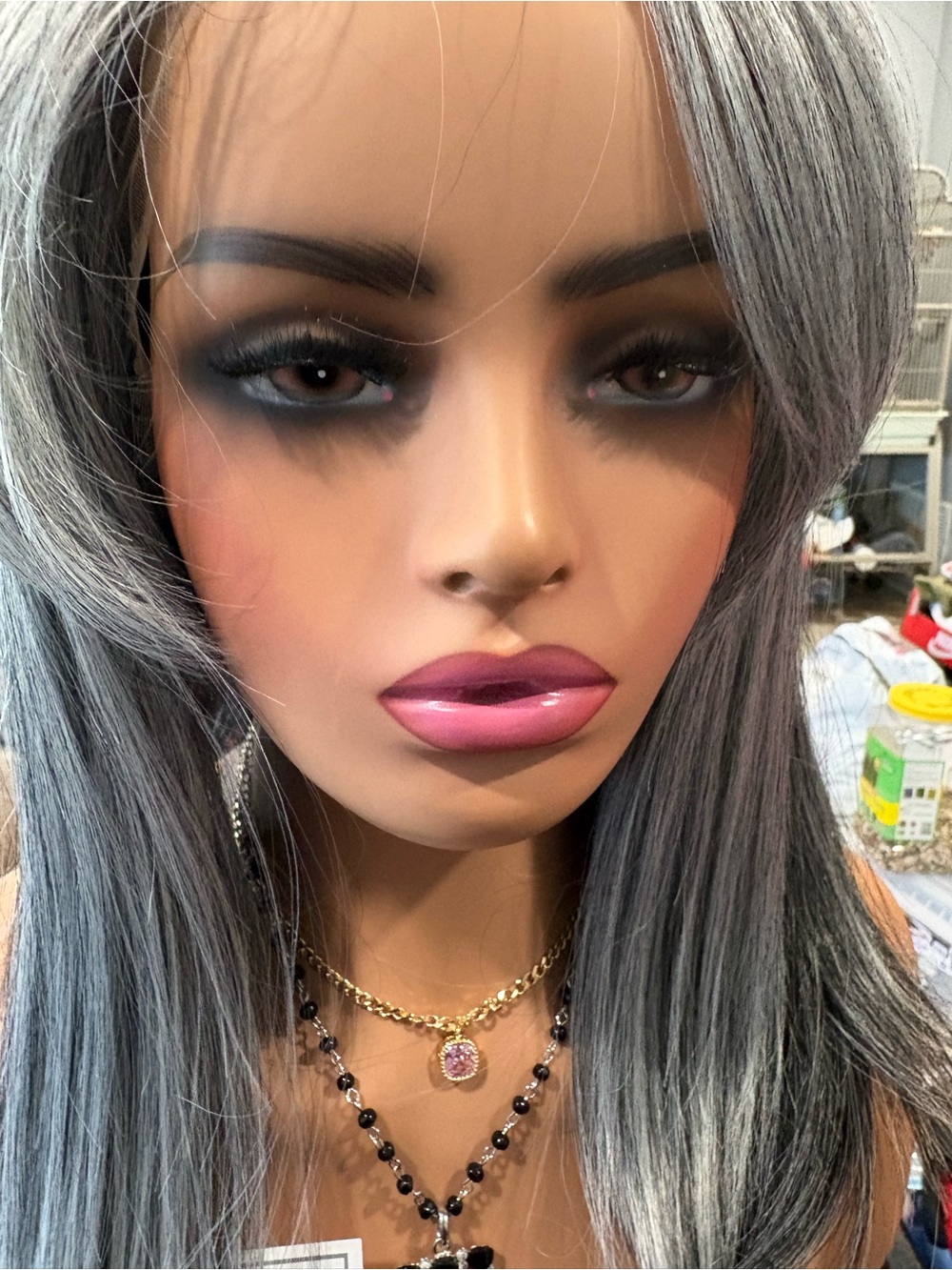 Gray-Haired Mannequin Head with Pink Lips MT-2/13